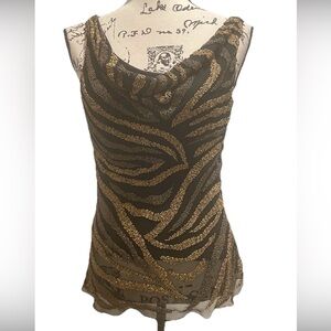 Y2K 90’s Cache Blouse Heavy Beaded sleeveless Black/Gold 100%Silk Sz S Rare